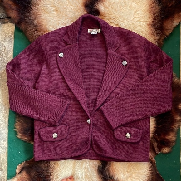 Talbots Maroon Purple Wool Sweater‎ Blazer - Picture 1 of 6